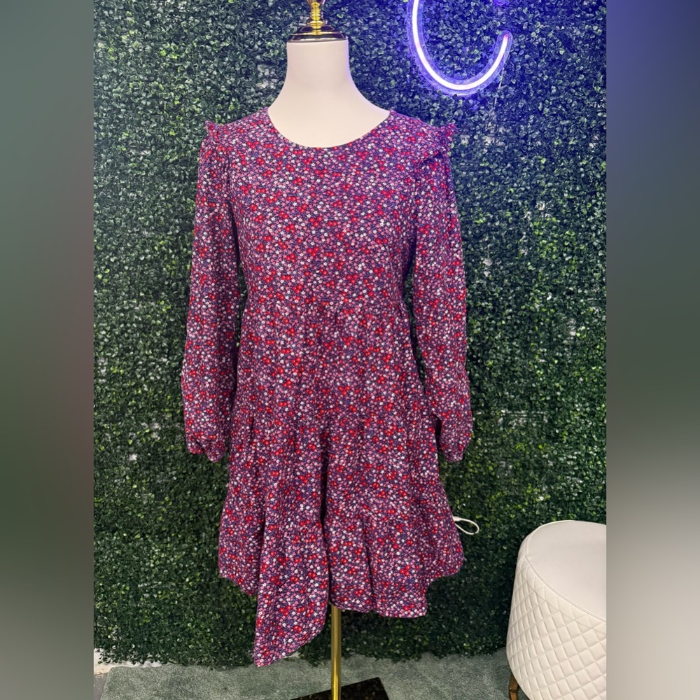 Girls' Floral Long-Sleeve Dress - Red/Purple